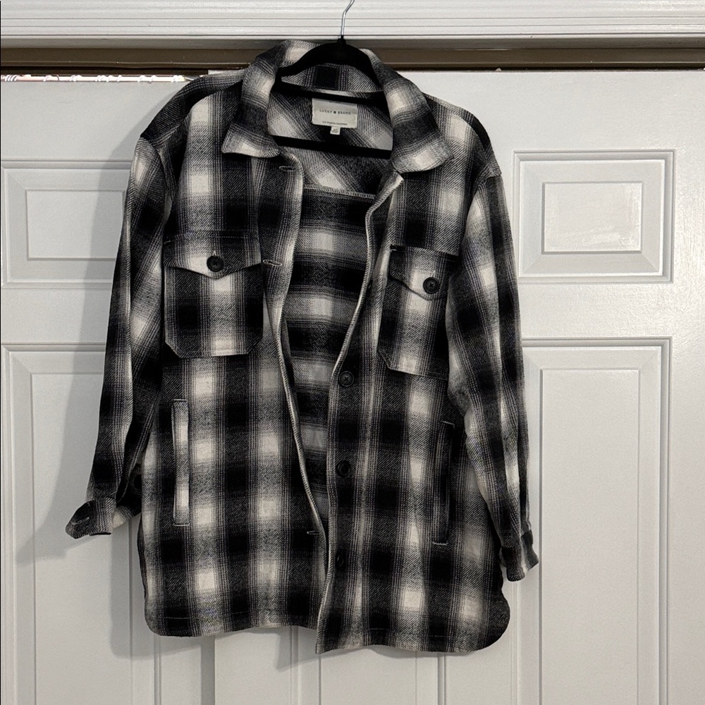 Lucky Brand Black and White Plaid Shirt Jacket